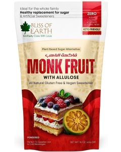 Bliss of Earth Monk Fruit Sweetener with Allulose, 454g / Zero Calorie Natural Sugar Substitute, Keto & Diabetic Friendly, Vegan, Gluten-Free Powdered Sugar Alternative for Coffee, Tea & Baking