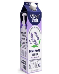Cleancult Dish Soap Liquid Refills (32oz, 1 Pack) - Dish Soap that Cuts Grease & Grime - Free of Harsh Chemicals - Paper Based Eco Refill, Uses 90% Less Plastic - Wild Lavender
