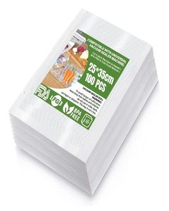 100 Professional Vacuum Sealer Bags 25 x 35 cm for All Vacuum Sealer & Food Sealer Bags, Structured Bags, Vacuum Safe, Freezer Bags, BPA Free (Transparent) (25 x 35cm)