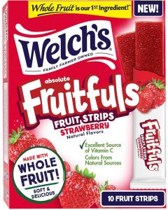 Welch's Absolute Fruitfuls Strawberry Fruit Strips - 10 Pack of Tasty Dried Fruit Snacks