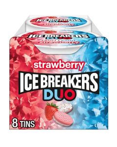 ICE BREAKERS Duo Fruit Plus Cool Strawberry Flavored Sugar Free Mints Pucks 13 oz 8 Count