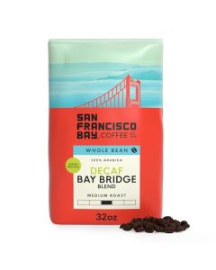 San Francisco Bay Decaf Whole Bean Coffee Decaf Bay Bridge Blend 32 oz Bag Medium Roast Coffee Beans Swiss Water Process