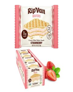 Rip Van Wafels Keto Wafer Strawberry Cookies - Healthy Vegan Snacks - Non-GMO, Low Sugar (1G), Low Calorie - 16 Count