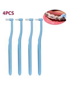 4 Pack Single End Plush Toothbrush, Cone Flat Trimming Teeth Cleaner, Interdental Toothbrush, Plush Gap Toothbrush, Used for Orthodontic Detail Cleaning, Blue