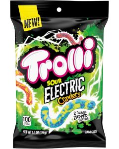 Trolli Sour Electric Crawlers Gummy Candy, 6.3 Ounce Bag - Vibrant Flavors of Watermelon-Strawberry, Blueberry-Lemonade, and Mango-Dragon Fruit
