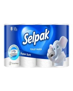 Selpak Toilet Paper Tissue Roll 3ply (Plain (Non Scented), 8 rolls/pack)