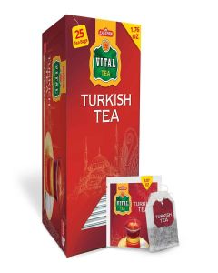 Turkish Tea Black, Count of 25 Black Tea Bags - Flavourful Taste of Black, Freshly Packed with Heritage Taste of Turkish Tea Bags, Aromatic Tea Beverages by Vital Products