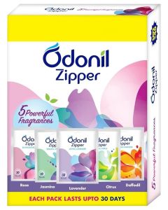 Odonil Bathroom Air Freshener Zipper Mix - 50g (10gx5) / Assorted Pack / Instant & Long Lasting Fragrance / Lasts upto 30 days / Germ Protection / Air Freshener for Bathroom, Toilet, Home & Office