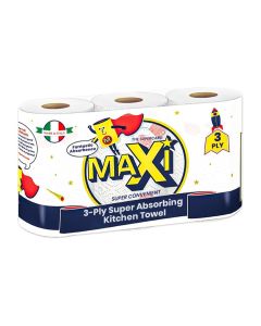 3-Ply Kitchen Paper Towels, Pack of 3, 210 x 216mm per Sheet, Soft and High Absorbent