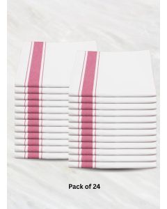 Premium Soft Linen Table Napkins Set / White with Pink Stripe (50x70 cm) / Pack of 24 / Hotel Quality