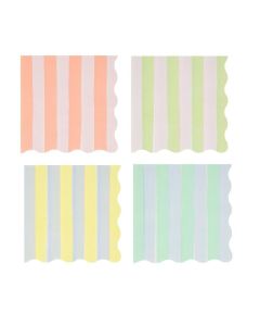Pastel Stripe Large Napkins - Pack of 16, 4 Colorways with Wavy Edges, 3-Ply Paper Party Napkins for Garden Parties, Picnics, Baby Showers, Birthday Tableware, Spring Celebrations