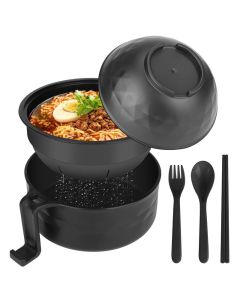 UUGLAM Ramen Bowl Set Ramen Cooker 33 oz Ramen Bowls with Chopsticks and Spoon Microwave Pasta Cooker College Dorm Essentials for Girls Guys Black