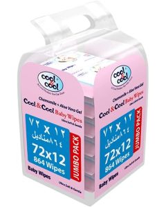Pack Of 12 Baby Wipes 72’s 6+6 Free Alcohol Free And Paraben Free, Vitamin E, Aloe Vera, Ultra Soft And Gentle for Sensitive & Delicate Skin 864 Wipes