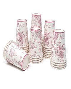 Gift Boutique 50 Pack Disposable Pink Floral Paper Cups 9oz Toile Chinoiserie Flowers Drinking Cup for Beverage Drinks for Spring Birthday Tea Party Supplies
