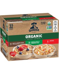 QUAKER Instant Oatmeal USDA Organic NonGMO Project Verified 3 Flavor Variety Pack Individual Packets 32 Count Pack of 1