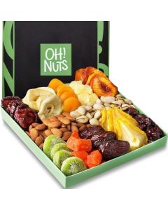 Oh Nuts Dried Fruits and Nuts Gift Basket Gourmet Gift Baskets Healthy Assorted Nuts and Dried Fruit Gift Box Crafted in USA Sealed Fresh in Individual Packs Green Box