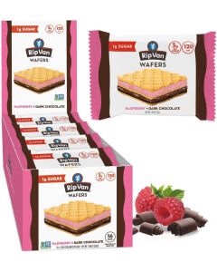 Rip Van Wafels Raspberry & Dark Chocolate Wafers - Low Sugar, Keto-Friendly Snack - 16 Individually Wrapped Cookies