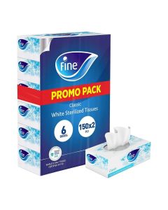 Facial Tissues, Classic, 150x2 Ply White Tissues, pack of 6 boxes