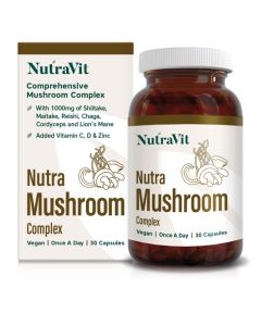 NutraMushroom - Comprehensive Mushroom Complex, with 6000mg of Shiitake, Maitake, Reishi, Chaga, Cordyceps and Lionâ€™s Mane - with Added Vitamin C, D & Zinc - NutraVit, 30 Capsules