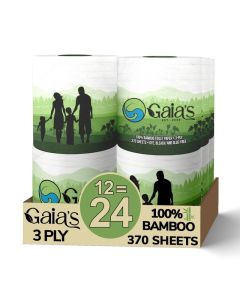 Gaias Premium and Soft Organic Bamboo Toilet Paper 12 Mega Rolls 3 Ply 370 Sheets FSC Certified PFAS BPA Free EcoFriendly Sustainable Tissue Plastic Free Septic Safe Vegan