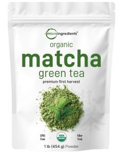 Micro Ingredients Organic Matcha Green Tea Powder, 1lb / Premium First Harvest Japanese for Daily Beverage / 100% Pure Culinary Grade / No Sugar, Eco-Friendly Recyclable Bags