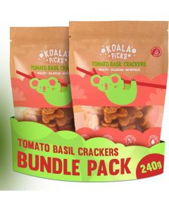Koala Picks Tomato Basil Crackers 120g (Bundle of 2) / Savory and Crunchy Crackers with Mediterranean Flavors / Free from Trans Fat, Artificial Flavors & Preservatives / Perfect Snack for All Ages