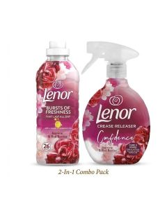 Lenor Jasmine & Red Berries 2 in 1 Laundry Care Combo - Crease Releaser Spray 500ml & Fabric Conditioner 858ml, Wrinkle Remover, Softness & Freshness