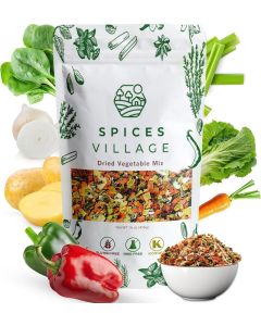 SPICES VILLAGE Dried Vegetable Mix - Dehydrated Ramen Toppings with Carrot, Onion, Bell Peppers, Celery, Cabbage & Spinach Flakes, 16 oz
