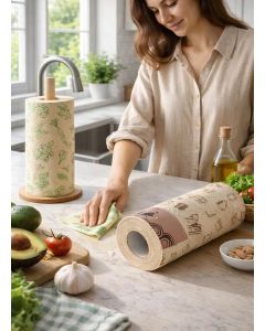 Reusable Bamboo Cleaning Paper Towel Roll (50 Sheets) Soft & Highly Absorbent Washable Up to 100 Times Eco-Friendly Kitchen Wipes Alternative to Paper Towels, Napkins, Dishcloths (Brown, Pack Of 1)