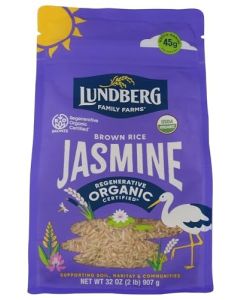 Lundberg Organic Jasmine Brown Rice LongGrain Fluffy Aromatic Responsibly Grown in California 32 Oz