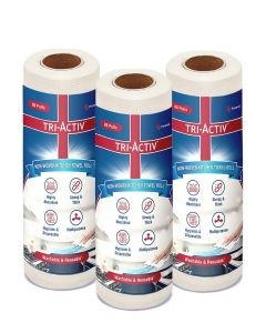 Tri-Activ Washable & Reusable Kitchen Towel Roll / 80 Pulls per Roll, 240 Sheets Pack of 3 / Highly Absorbent Kitchen Tissue Roll / Non Woven Fabric / Better alternative to Paper Tissue Roll / White