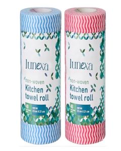 LUNEXA Durable Kitchen Towel Roll With Super Absorbent For Home, Office & Restaurant Dish Cleaning Use [40 Sheets, 23 x 21 cm] (Pack Of 2)