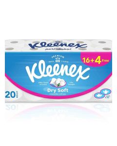 Kleenex Dry Soft Toilet Tissue Paper, 2 PLY, 20 Rolls x 200 Sheets, Embossed Bathroom Tissue with a Touch Of Cotton