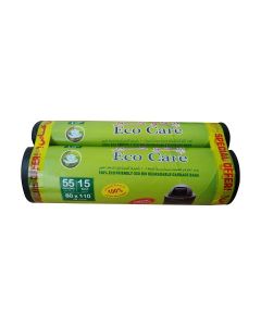Eco Care Black Garbage Bag Roll, 15s, 55 Gallon - 80x110x2