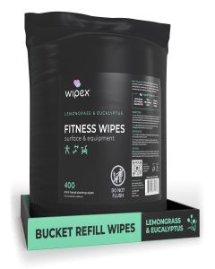 Wipex Fitness Wipes Bucket Refill Roll - Plant-based Fitness Equipment Wipes, Lemongrass, Eucalyptus & Vinegar to Clean Surfaces, Yoga Mat & Gym Cleaner and Peloton Bikes, 400 Count (Pack of 1)