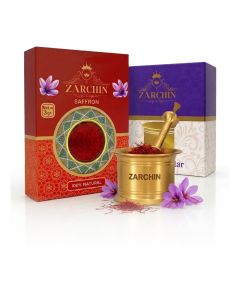 ZARCHIN Super Negin Saffron 3gr & Brass Mortar & Pestle - Bundle Gift Set