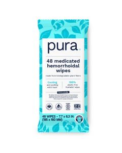 Pura Flushable Hemorrhoid Wipes XL 48 Count Medicated with Cooling Witch Hazel Aloe Coconut Oil Fast Relief FragranceFree 100 PlasticFree