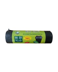 Eco Care Black Garbage Bag Roll - 20 Count, 50 Gallons, 75X103cm