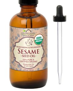 US Organic Sesame Seed Oil USDA Certified Organic Untoasted Unrefined Virgin 100 Pure Natural Cold Pressed in Amber Glass Bottle wGlass Eye dropper Sourced from Mexico 4 oz Large