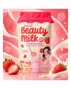 Beauty Milk Strawberry Collagen Drink Powder Skin Support Drink with Glutathione Creamy Strawberry Flavor Beauty Supplement 10 Sachets 180g