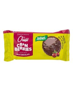 Santiveri Digestive Cranberry Biscuits Coated in Milk Chocolate, Healthy Wholemeal Fruit Snack, High Fiber & No Palm Oil, 85g