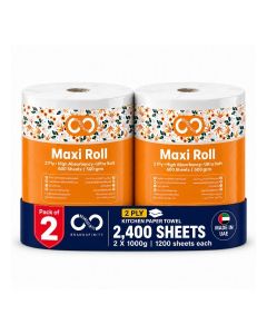 Kitchen Roll Tissue Paper Towel 1000g Maxi Roll Contains 2 Packs 1000 Diamond Embossed Sheets Higher Absorbency & Ultra Soft Tissue 2400 sheets
