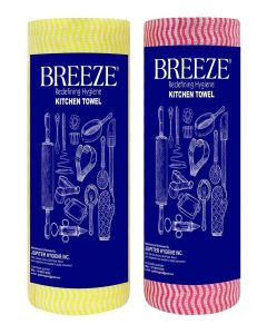 BREEZE Non-Woven Kitchen Towel Roll Highly Absorbent & Extra Soft Tissue Reusable Paper Natural Fibers 80 Pulls Per Roll (Pack of 2, Multicolour)