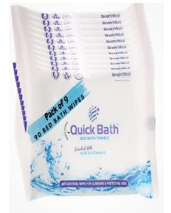 QUICK BATH Body Cleansing Wet Bed Bath Towel for Adults & Patients / Extra Large, Thick, Rinse Free Body Cleansing 90 Wipes (10/pack) / Aloe Vera & Vitamin E.