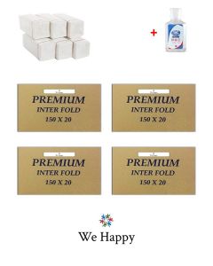 We Happy Premium Interfold Tissue Paper Hand Towel 150 Sheets x 80 Packs - 12000 Pieces Ideal for Kitchen Bathroom Table and Napkin Use with Hand Sanitizer 50ml