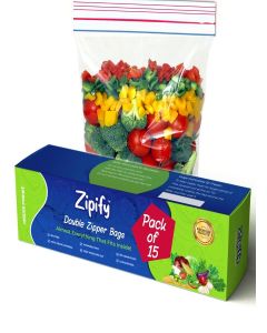 Zipify Zip Lock Bag 15pc, Vegetable Bag for Fridge, Ziplock Pouch, Zip Lock CoversZip Lock Pouch Medium, Plastic Bags, Ziplock Bags for Travel Packing (Small, 17 X 20 cm)