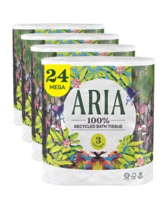 Aria 100 Recycled Toilet Paper 24 Rolls 3Ply Soft Bath Tissue Paper Packaging