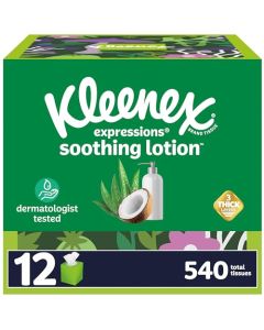 Kleenex Expressions Soothing Lotion Facial Tissues with Coconut Oil 12 Cube Boxes 45 Tissues per Box 3Ply Packaging May Vary
