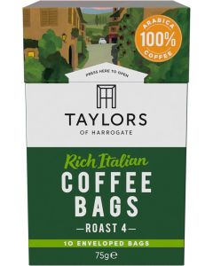 Taylors of Harrogate Rich Italian Coffee Bags - 100% Arabica, 10 Enveloped Bags, 75g