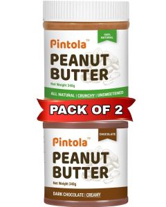 All Natural Unsweetened Crunchy 340g + Dark Chocolate Creamy 340g Peanut Butter, High in Protein, Gluten Free, Vegan, Cholesterol Free, natural oil on top, mix well, achieve the creaminess.